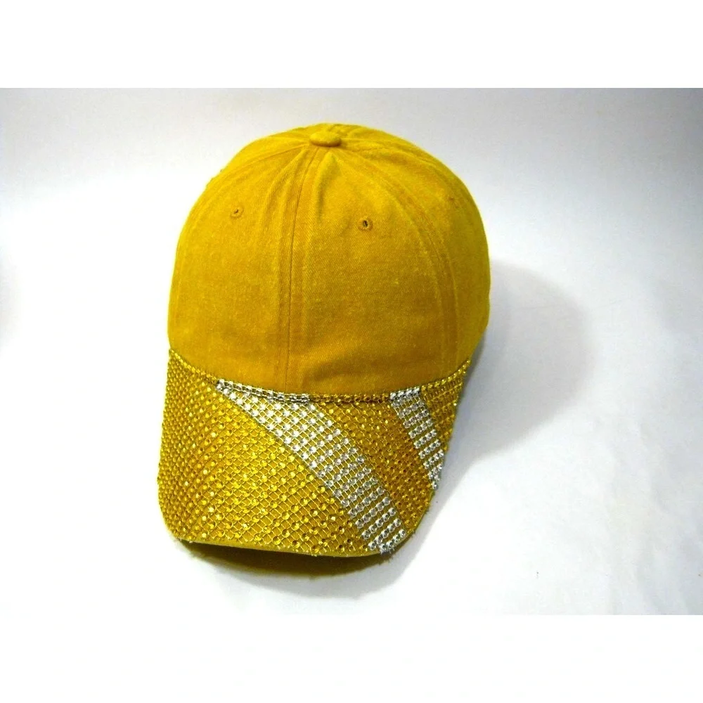 Gold/Yellow Silver Fashion Bling Faded 100% Cotton Streetwear Baseball Cap Hat - Picture 10 of 10